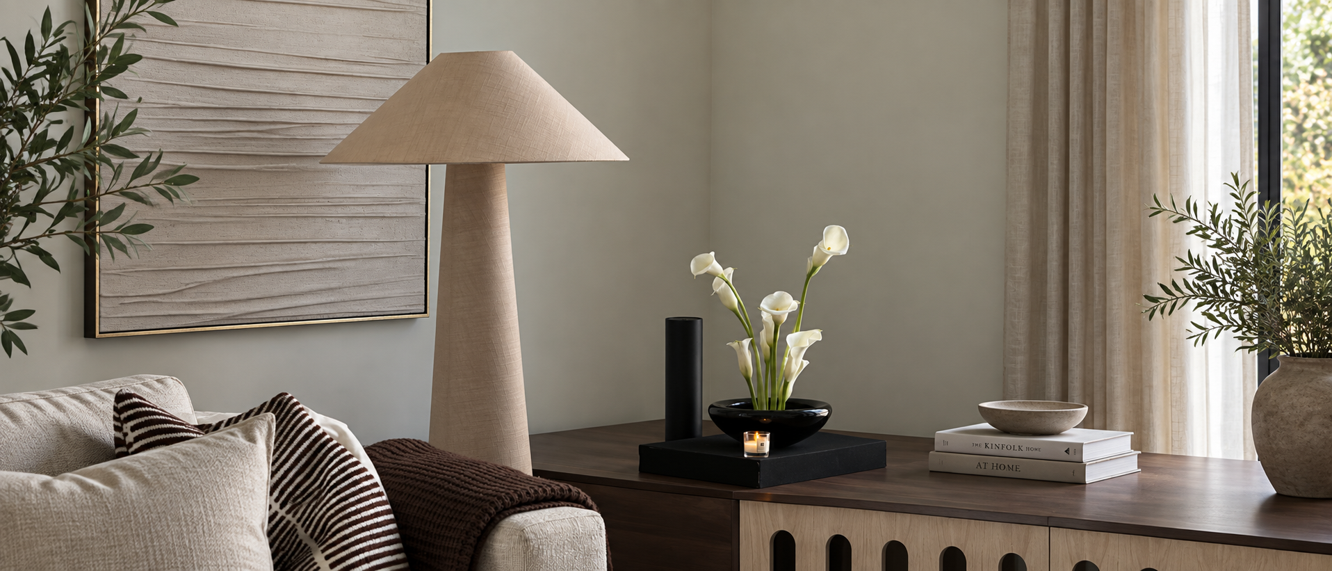 A calm interior styled with decorative objects