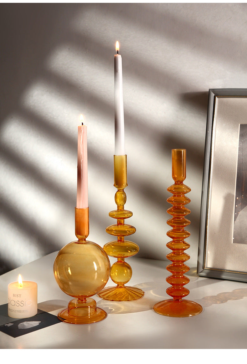 Orange Blown Glass Candle holders - Image 4