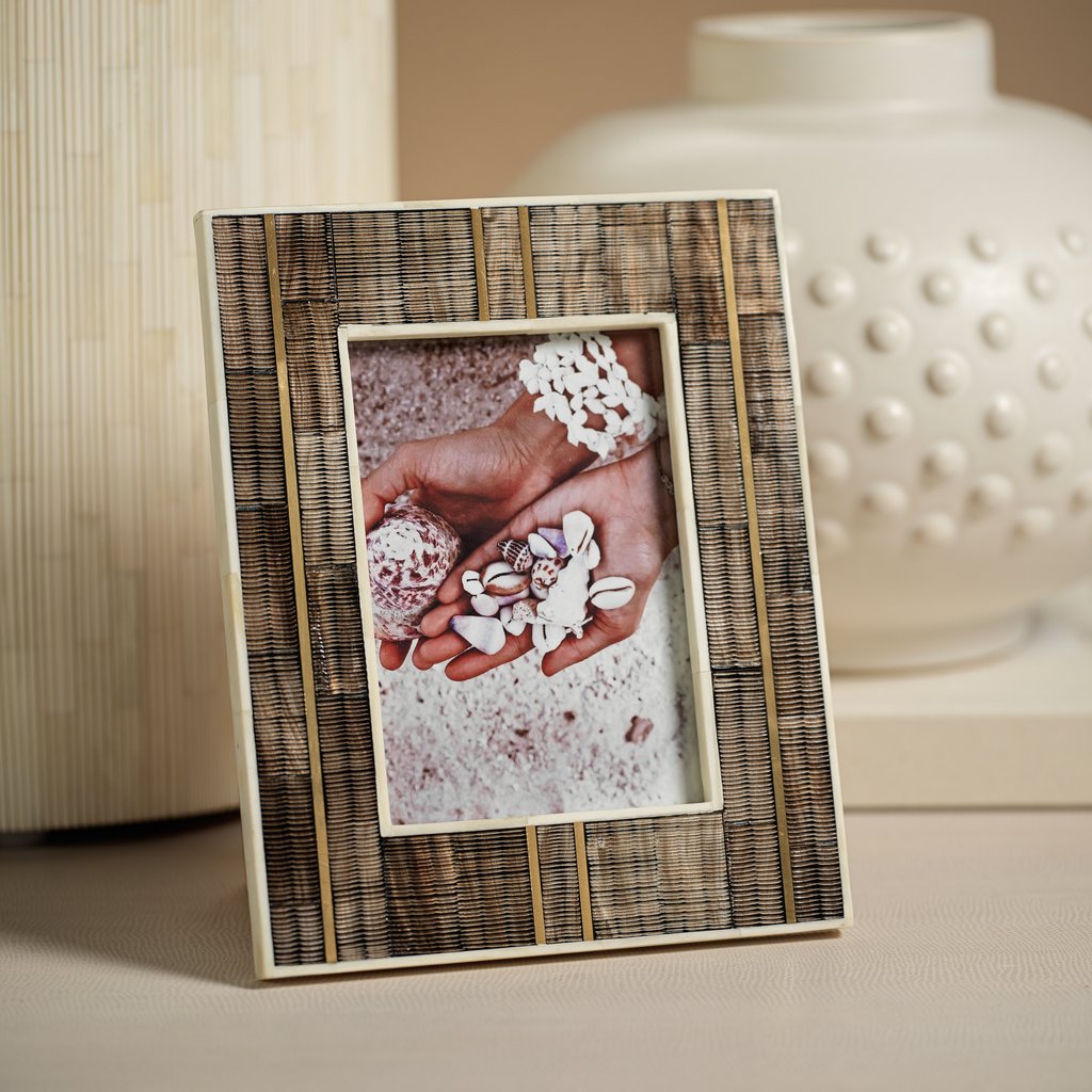 Horn Photo Frame with Bone and Brass Inlay
